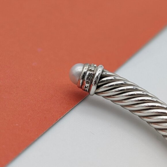 DAVID YURMAN 5mm Cable Classic Pearl Bracelet Pavé Diamonds Sterling Silver 7 in - Picture 8 of 8
